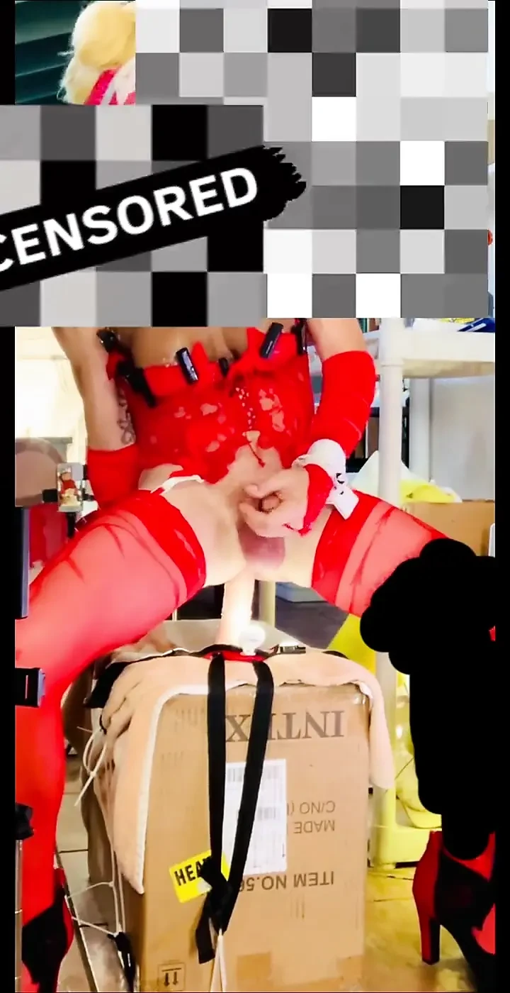 Red Lingerie Shemale Riding Big Cock